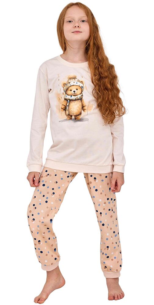 Bavlněné dívčí pyžamo Cornette Kids Sweet bear cream